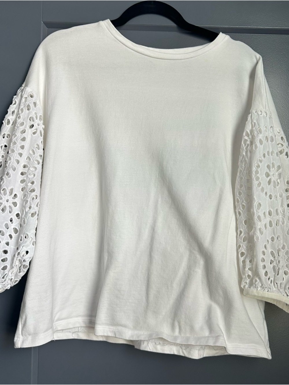 a new day White Eyelet Balloon Sleeve Long Sleeve Top